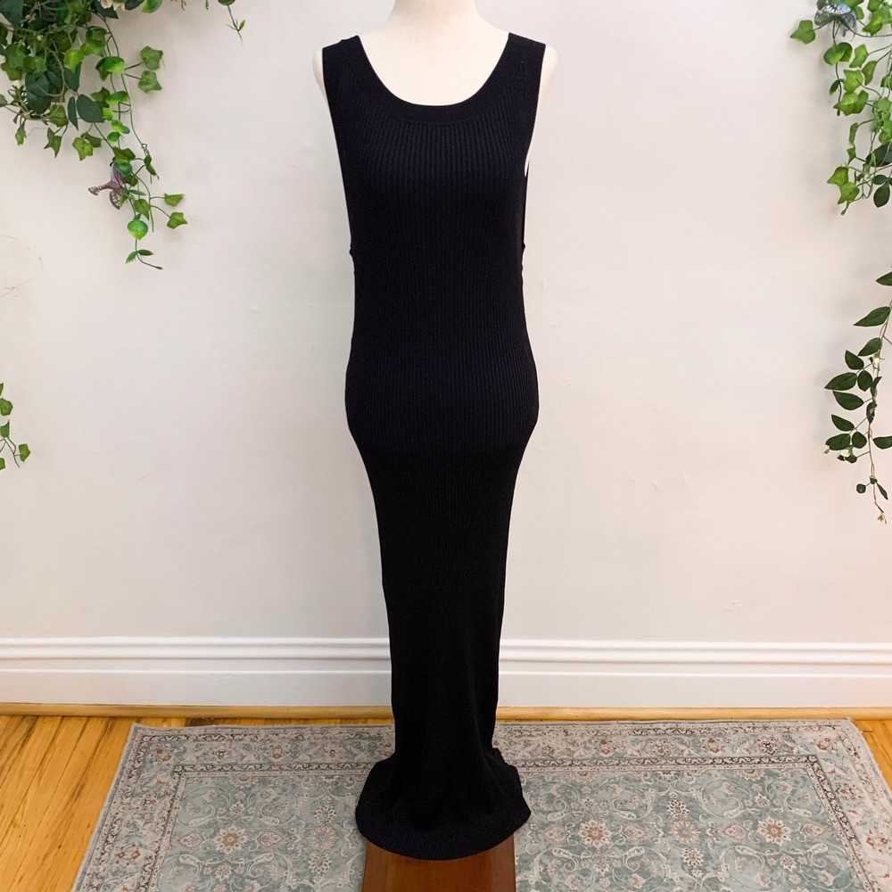 Good American Size XL Shine Round Neck Rib Knit Black Maxi Dress‎ - Picture 8 of 8